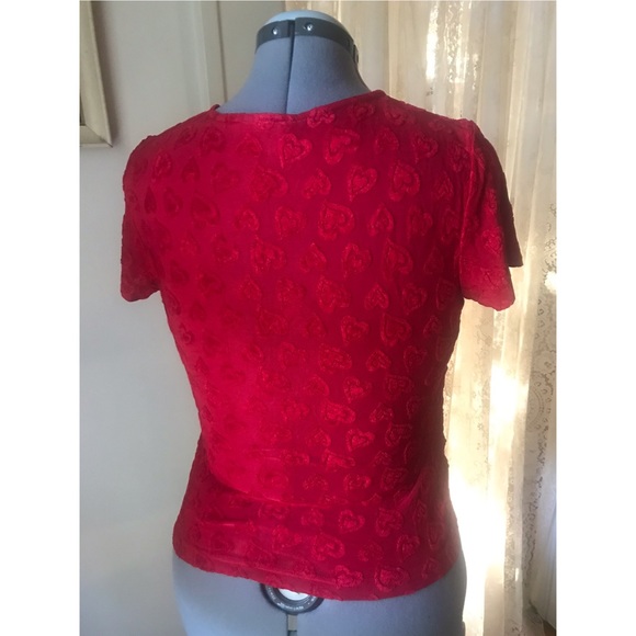 90s red hearts faux wrap shirt. Size L - Picture 4 of 5